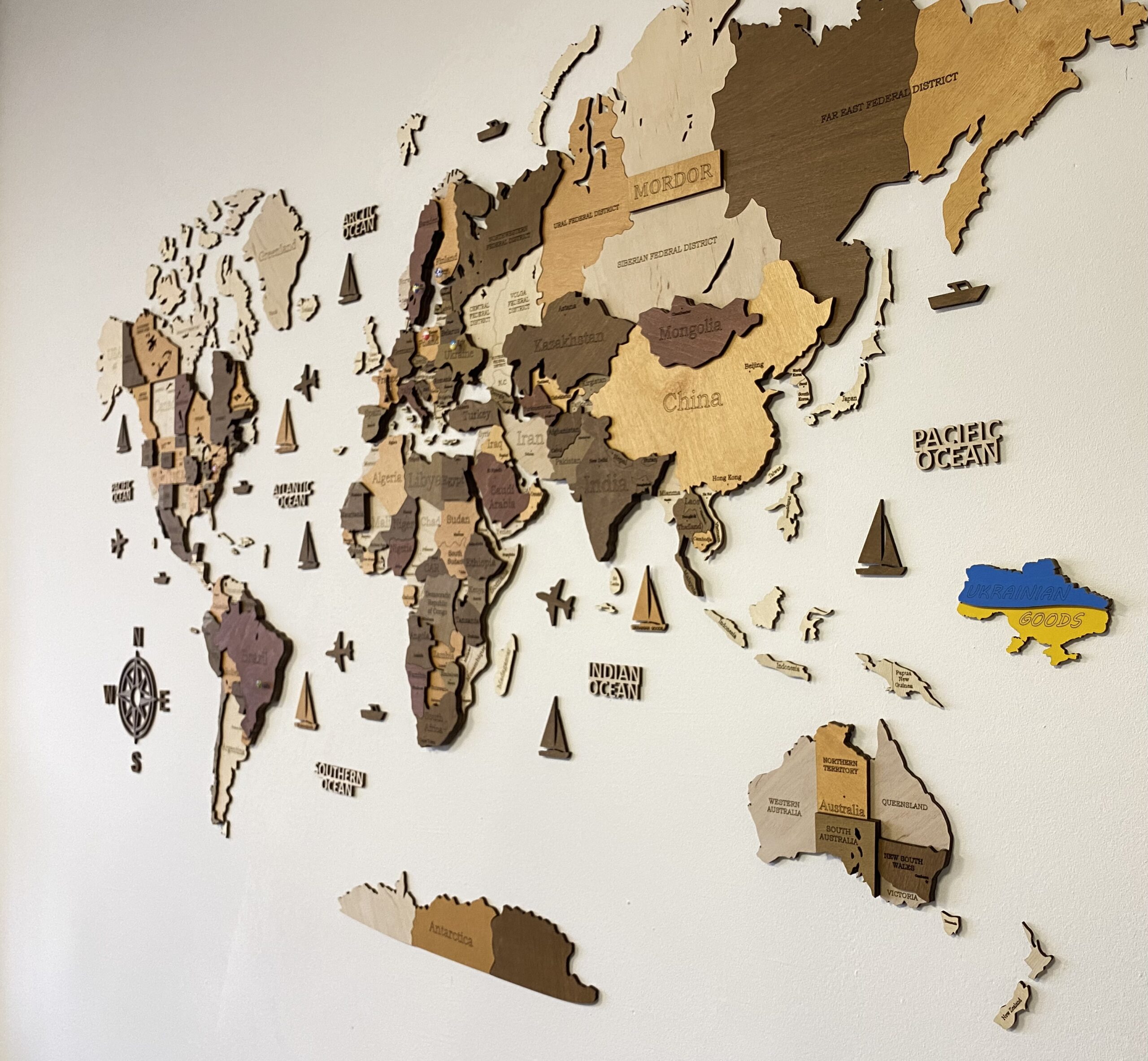 Багатошарова дерев‘яна карта світу на стіну модель "California" - Зображення 5